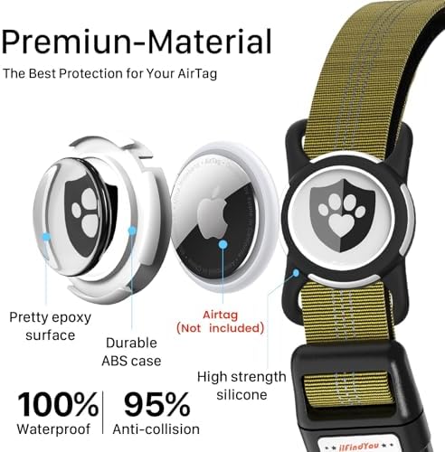 Waterproof AirTag Dog Collar with QR Code Dog Tag, Champagne S