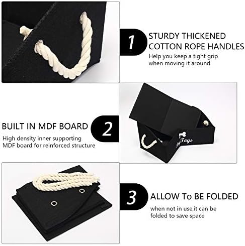Geyecete Large Dog Toys Storage Bins - Foldable linen Trapezoid Organizer Boxes with weave Rope Handle, Collapsible Basket for Shelves (Black-DOG)