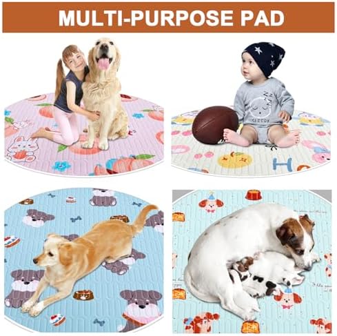 4 Pack Whelping Pads for Dogs, Round Whelping Pads Washable and Waterproof ,Reusable Pet Pee Pads Puppy Training Pad Whelping Floor Pad Whelping Supplies for Dogs (36'', Round,Multicolor)