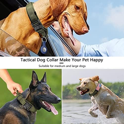 DAGANXI Tactical Dog Collar, Adjustable Military Training Nylon Dog Collar with Control Handle and Heavy Metal Buckle for Medium and Large Dogs, with Patches and Airtags Case (L, Green)