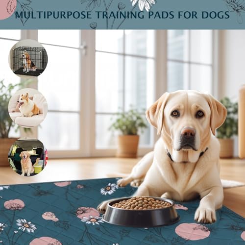 IEUUMLER Washable Pee Pads for Dogs, 2 Pack Non-Slip & Waterproof Pack Whelping Pad, Reusable Washable Puppy Potty Training Pad with Fast Absorbent for Playpen EU007 (Navy Blue Daisy, 48"X30"-2pcs)