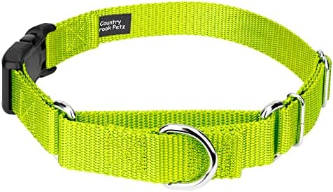 Martingale Dog Collar - Heavy Duty Nylon Adjustable Martingale Dog Collar with Plastic Buckle for Small Medium Large Breeds - 30+ Colors (1 Inch, Medium, Hot Yellow)