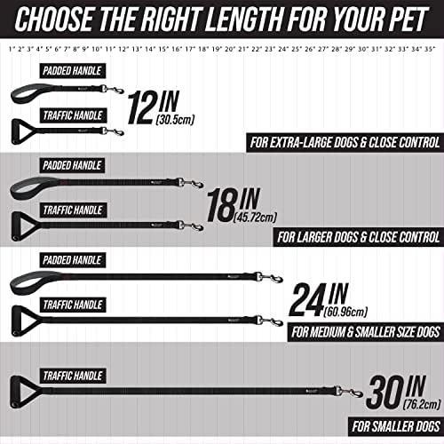 Traffic Handler - Short Dog Leash with Traffic Handle for Large Dogs - Made in USA - Great for Double Dog Couplers, Service Dogs, and Training (18 Inch, Classic Black)