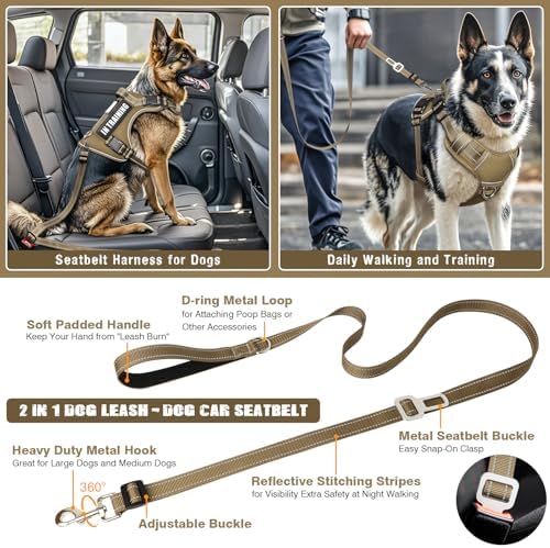 Tactical Dog Harness and Leash Set with 10 Patches for Large Dogs