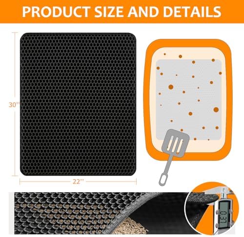 22"x30" Cat Litter Mat, EVA & Fabric Double Layer Design Waterproof Bottom Cat Litter Mat, Anti-slip Litter Box Mat, Easy To Catch Pet Litter, Easier To Clean, Washable, Soft on Paws, Black
