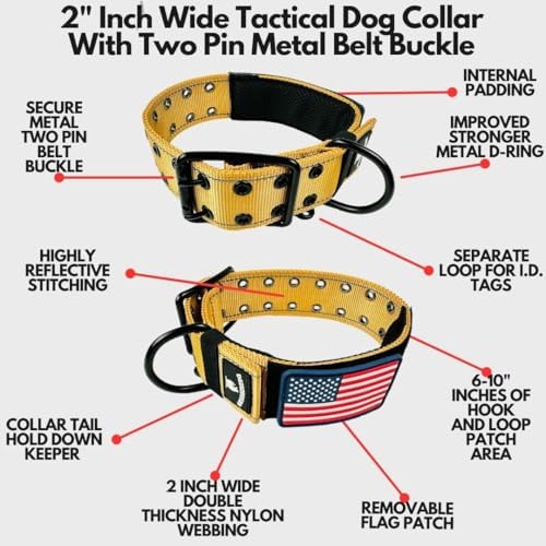 2" Wide Tactical Dog Collar 2-Pin Metal Belt Buckle Medium-Large Dogs K9