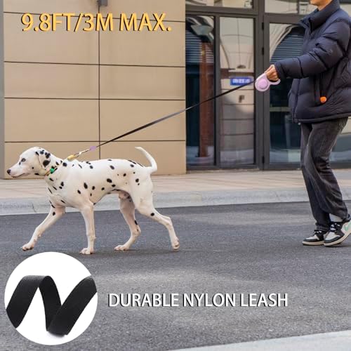 JSXD 360° Tangle-Free Retractable Dog Leash with One-Handed Brake, Pause, Lock, 10 ft Strong Nylon Tape Pet Walking Leash,Suitable for Cats, Small and Medium Dogs up to 66 lbs (Purple, 10 ft)