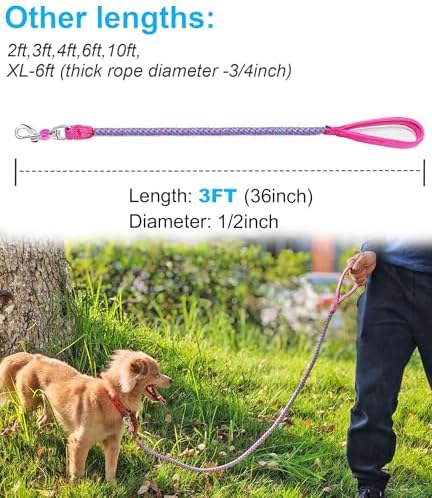 Reflective Dog Leash 2/3/4/6/10ft Braided 1/2" Strong Nylon Rope