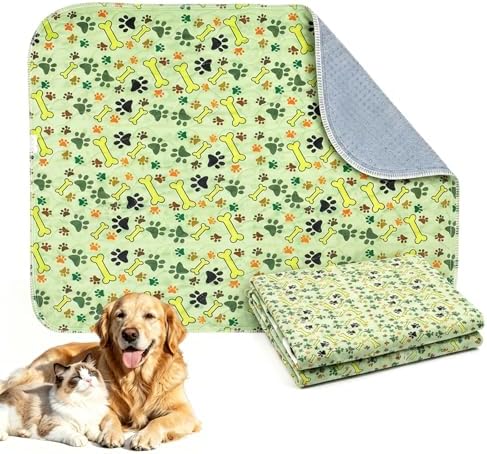 Puppy Pee Pads with Pheromones,Washable and Reusable Pee Pads for Dogs,Waterproof and Leak-Proof,Non-Slip Base Training Pads Suitable for Home,Travel and Dog Crates(Yellow Bone,L:35.4*31.5in)
