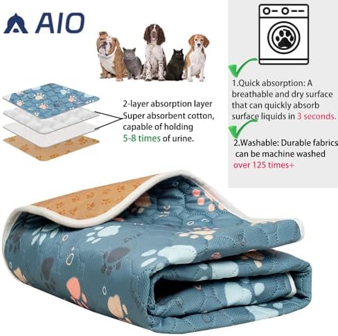 AIO Pet Urine pad Washable Pee Pads for Dogs Anti-Slip Waterproof 2-Pack Reusable Puppy Pads for Potty Training Heavy Absorbency Prevent Leakage Reusable Training Dog Pads 17.7*23.6inch Blue