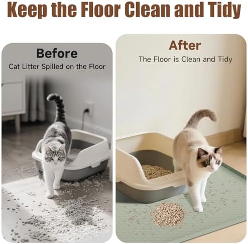 Cat Mat for Litter Box, 40" X 28" Large Silicone Cat Litter Trapping Mat