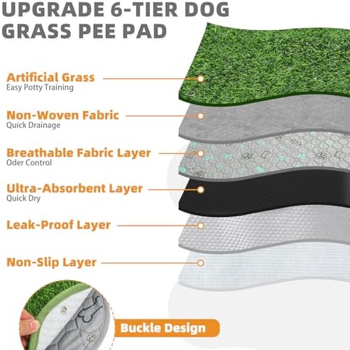 KOOLTAIL Dog Grass Pad with Washable Pee Pads for Puppy Potty Tray,32"*38" Soft Artificial Turf Multipurpose Reusable Grass Patch Pads for Dogs Litter Box, Leakproof for Doggie Training Indoor Outdoor