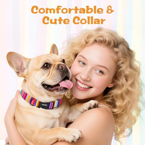 Kazazoo Dog Collar Cute and Soft Nylon Puppy Collar for Boy and Girl Dogs, Adjustable Dog Collars for Small Dogs, Rainbow-S