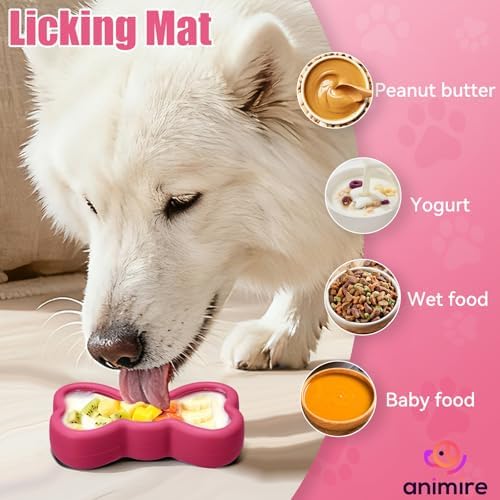 Lick Mat for Dogs, Animire Anti-Spilled Bow Tie Lick Bowls for Anxiety Relief, Silicone Slow Feeder Licking Pad with Suction Cups, Freezeable Dog Enrichment Toy for Boredom and Distraction(Rose,L)