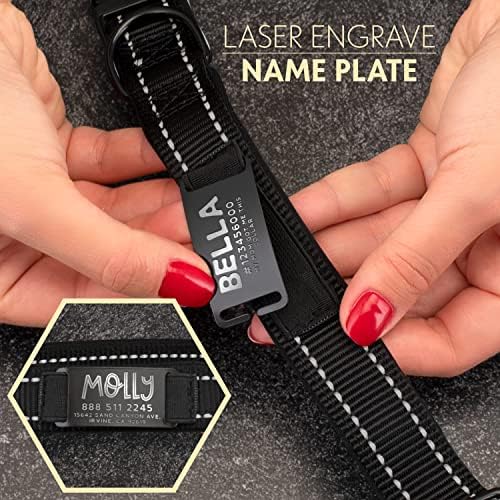 Updated - Personalized Dog Collars and Engraved Nameplate ID Tag, Reflective Nylon Dog Collar, Customizable in 11 Colors, 4 Adjustable Sizes, 16 Fonts, Dog Collar for Large, Small, Medium Dogs -LPINK