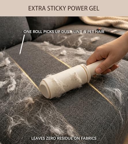 Reusable Lint Rollers 2 Pack with Cover for Clothes, Cream