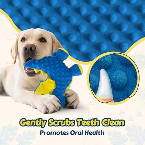 Squeaky Dog Toy - Plush Dragon with 5 Squeakers and Crinkle Wings
