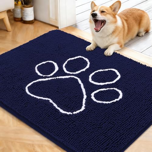 OLANLY Dog Door Mat for Muddy Paws 40x32, Paw Print Design Chenille Mud Mat