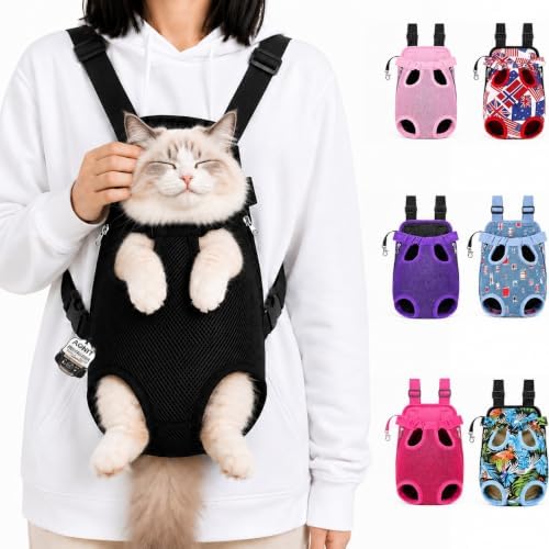 Cat Carrier Backpack, Adjustable Front Pet Carrier with Legs Out Design for Small Medium Dogs Cats 5-18 Lbs, Soft Wearable Dog Chest Sling Pouch for Hiking Camping Travel Cycling Outdoors
