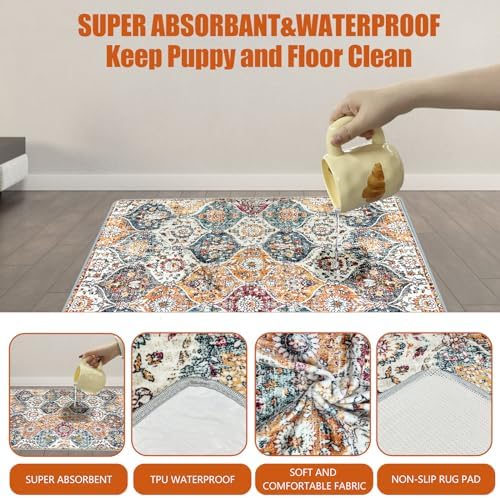 Washable Pee Pads for Dogs, (2 Pack, 36"x42") Upgrade Reusable Puppy Pads with Non-Slip Rug Pad, Super Thickening Absorbent Leakproof Dog Traning Pads Whelping Pad for Dogs, Doggie(Orange)