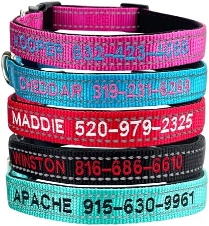 Custom Reflective Dog Collars with Embroidered Name and Phone Number, Soft Neoprene Padded Breathable Nylon Personalized Pet Collar Adjustable for Large Medium Small Dogs
