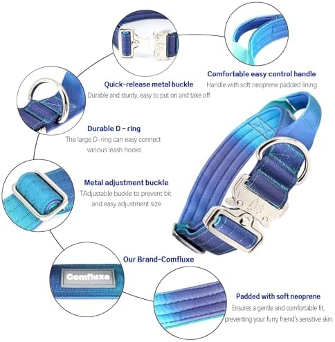 Thick Tactical Dog Collar with Handle for Medium Dogs - Heavy Duty(Blue)