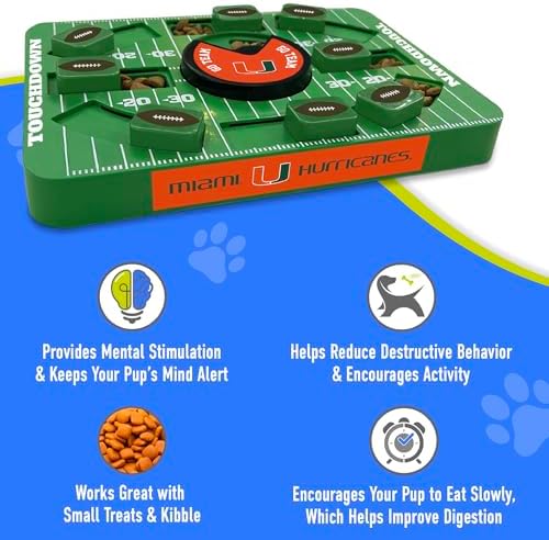 Pets First NCAA Miami University Large Puzzle Toy, Dog Puzzle Treat Toy, New Large Size, Interactive Dog Treat Toy, Dog Slow Feeding Toy