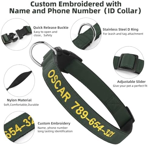 Kuley Personalized Dog Collar, Embroidered with Pet Name and Phone Number