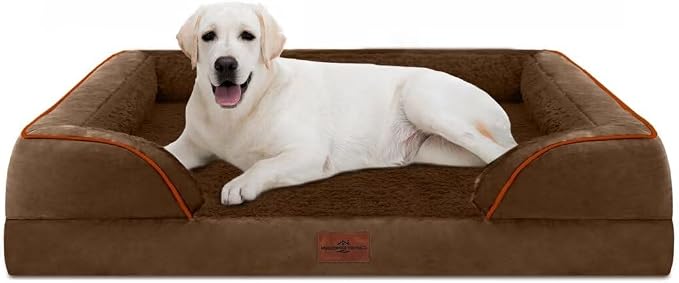 Comfort Expression Orthopedic Dog Bed for Extra Large Dogs with Bolster | Waterproof Dog Couch Bed with Washable Cover & Non-Slip Bottom, Supportive Egg Crate Foam XL Pet Bed, 45x35 Inch