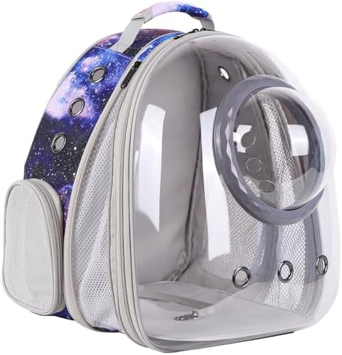 Pet Carrier Backpack for Large Cats and Small Dogs up to 20 Pounds, Space Capsule Astronaut Clear Bubble Backpack for Travel Hiking Camping Cat Carry Transport Book Bag (Galaxy Blue, Front Extension)
