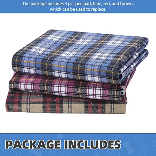 KOOLTAIL Washable Pee Pads for Dogs - Waterproof & Non-Slip Plaid Puppy Potty Training Pads, Reusable Whelping Pads, Dog Food Feeding Mat,Blue & Purple & Brown