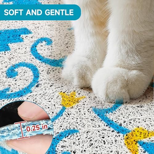 Cat Litter Mat, 24" x 16" Litter Box mat, Traps 100% Litter, Non-Slip Kitty Litter Trapping mats, Small Cute Litter mat, Easy Clean for Scatter Control, Bohe cat Food mat, Urine Waterproof