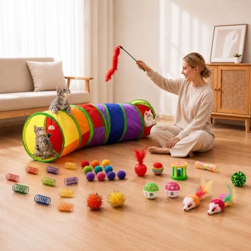 AILUKI 33PCS Cat Toys Variety Pack for Indoor Cats, Kitten Toys Cat Tunnel