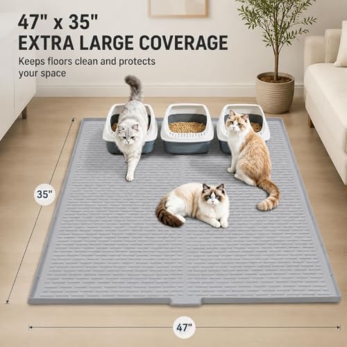Cat Litter Box Mat, 47" x 35" Extra Large Silicone Cat Litter Mat