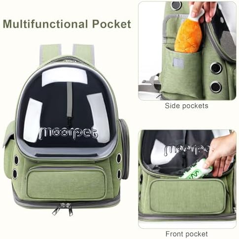 Cat Backpack Carrier, Breathable Cat Carrier Large Space Bubble Pet Backpack for Kitty Small Dog up to 20lbs, Transparent & Foldable Pet Carrier for Travel Hiking, Green