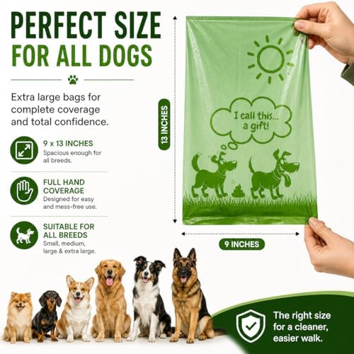 Dog Poop Bags with Dispenser, 300 Count Extra Thick Leak Proof Pet Waste Bags, 20 Rolls x 15 Bags, Unscented Easy Tear-Off Doggie Bags Refills for Dogs & Cats, 9” x 13”