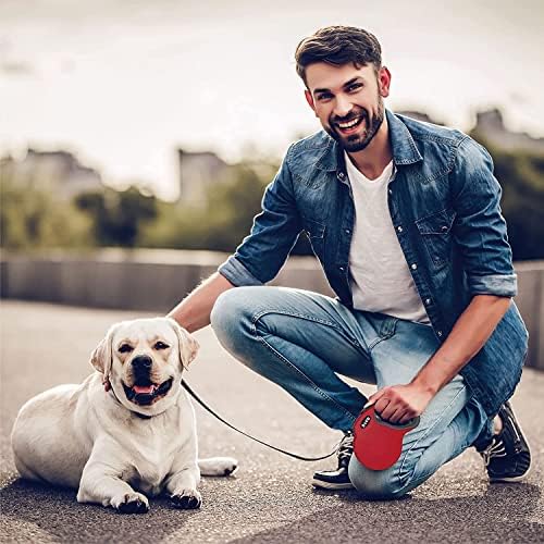 DOCO Retractable Dog Leash for Small Dogs Reflective Tape Lead with Stop and Lock Control, 360° Swivel Snap & Anti-Slip Grip Dog Leashes - Red, Length - 13ft, Weight - Upto 22lb, Small