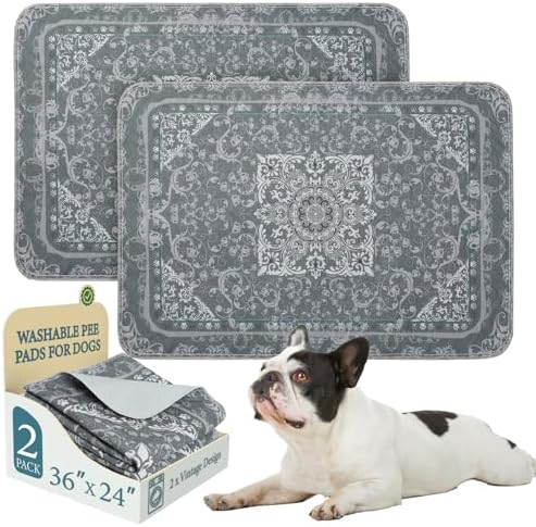 Homimp Washable Pee Pads for Dogs, 2 Pack Reusable Puppy Pads Waterproof, Absorbent and Leakproof Dog Pee Pads, Non Slip Puppy Training Pads, Pet Mat for Floor, Crate, Couch, Whelping,Grey, 24"x36"