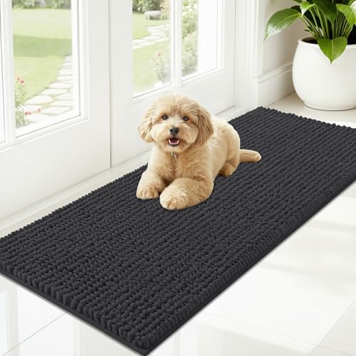OLANLY Dog Door Mat for Muddy Paws 47x20, Extra Absorbent Chenille Mud Mat