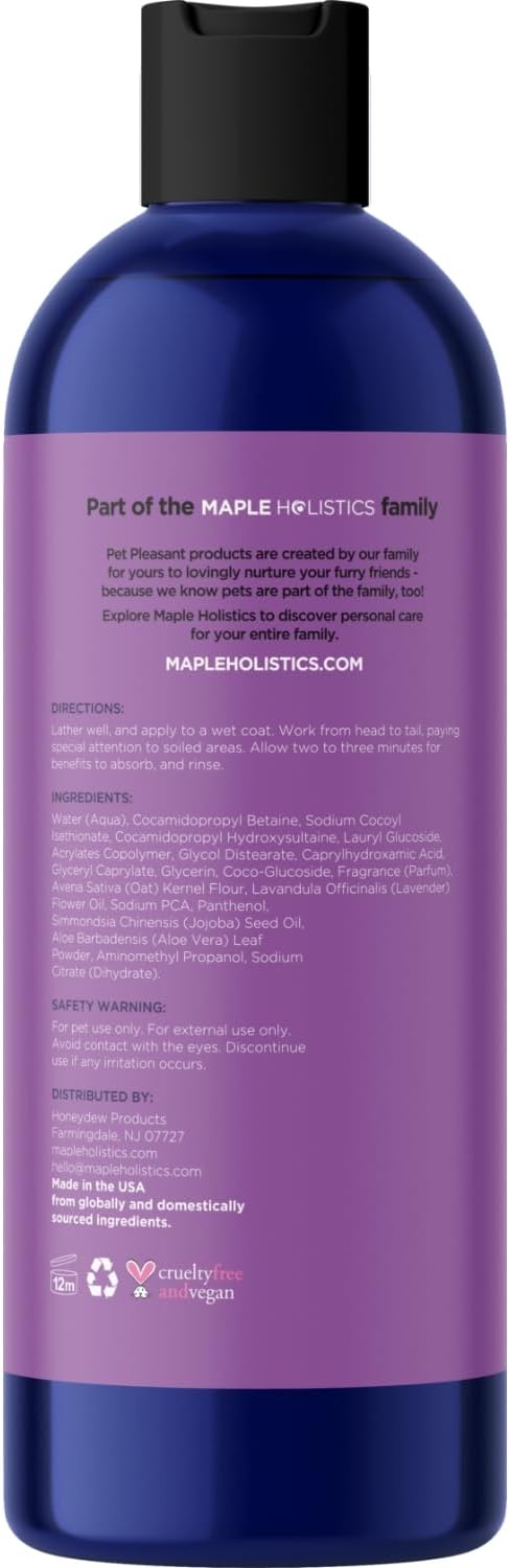 Moisturizing Oatmeal Dog Shampoo for Dry Skin - Calming Lavender Dog Shampoo with Aloe Colloidal Oatmeal and Jojoba Oil for Clean Coat & Skin Relief - Sulfate Paraben Phthalate & Dye Free (8 Fl Oz)