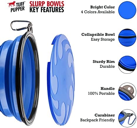 Tuff Pupper SuperBigSlurp Collapsible Dog Bowls, Extra Large Capacity, Portable, Food Safe, Odorless, Non-Toxic Silicone