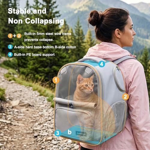 Cat Backpack Carrier Expandable, Breathable Mesh & Lockable Zippers & Shaded Curtains & Multi-Entry, Pet Backpack for Kitty Puppy Small Dogs Up to 18lbs for Travel, Hiking, Car, Vet(Light Grey)