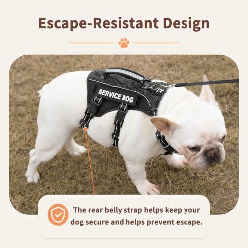 Huntboo Service Dog Vest Harness, Escape Proof Harness with 6 Patches, No-Pull, Reflective Harness with Handle, Adjustable for Small to Large Dogs, for Training and Hiking (Black, L)