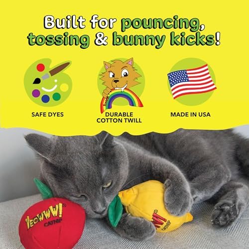 Yeowww! Catnip Apple Cat Toy - 4 in toy for cats with Crinkly Leaf, 100% Stuffed with Premium Organically Grown Catnip, Made in USA