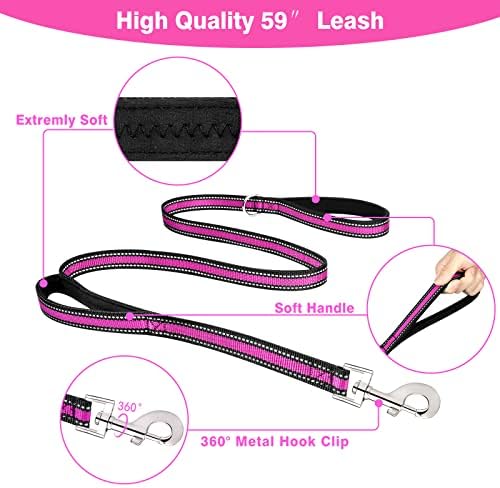 WINSEE Pet Harness Collar and Leash Set, All-in-one Reflective Dog Harness No Pull with Adjustable Buckles for Puppies, Small, Medium, Large, and Extra-Large Dogs (X-Large, Rosy)