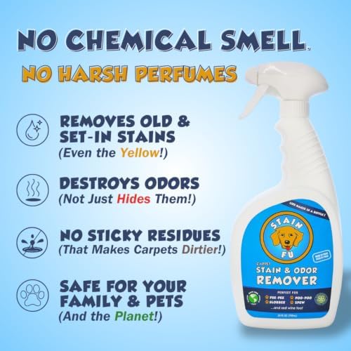 Pet Stain & Odor Remover – Carpet Cleaner Spray for Dog & Cat Urine, Feces, Vomit, Coffee & Wine Stains – Upholstery, Rugs & Furniture Cleaner – 24 oz