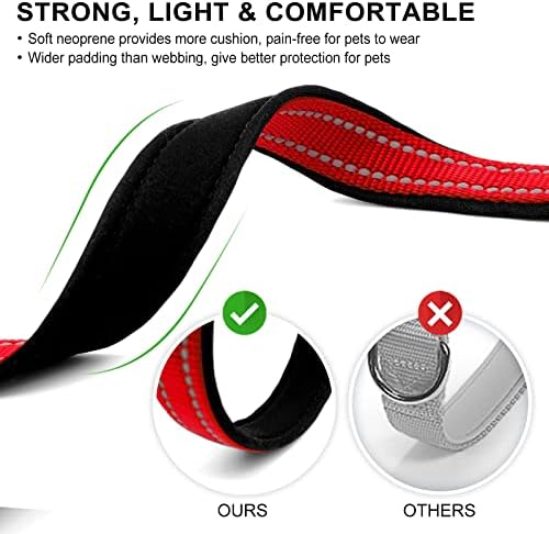 azuza Reflective Dog Collar, Neoprene Padded Small Dog Collar, Red, S