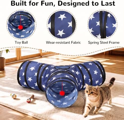 Tempcore Cat Tunnel, 3-Way Collapsible Toy for Indoor Cats, Pentagram