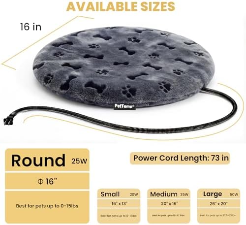 Pet Heating Pad for Cats Dogs Indoor & Sheltered Outdoor Waterproof Heated Cat Bed Heated Dog Bed Chew Resistant Cord Constant Temperature Electric Warming (Grey, R: 16" × 16" × 1.3")