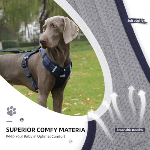 Dog Harness No Pull Adjustable Reflective,for Medium and Large Small Dog with Leash 59.06in (Dark Blue, XL)